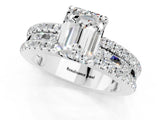 White gold Emerald Cut Moissanite Solitaire Ring with Pavé and Channel Set Band_1