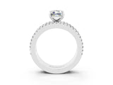 White gold Emerald Cut Moissanite Solitaire Ring with Pavé and Channel Set Band_3