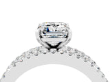 White gold Emerald Cut Moissanite Solitaire Ring with Pavé and Channel Set Band_4