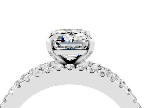 White gold Emerald Cut Moissanite Solitaire Ring with Pavé and Channel Set Band_4