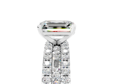 White gold Emerald Cut Moissanite Solitaire Ring with Pavé and Channel Set Band_5