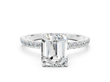 White gold Emerald Cut Moissanite Solitaire Ring with Pave Band and Four Prong Setting_24