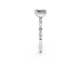 White gold Emerald Cut Moissanite Solitaire Ring with Pave Band and Four Prong Setting_26