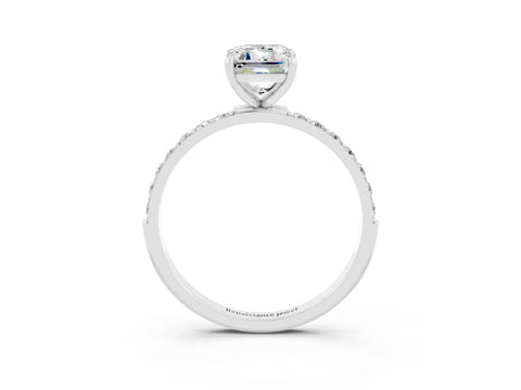 White gold Emerald Cut Moissanite Solitaire Ring with Pave Band and Four Prong Setting_27