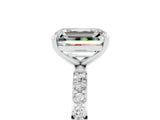 White gold Emerald Cut Moissanite Solitaire Ring with Pave Band and Four Prong Setting_29