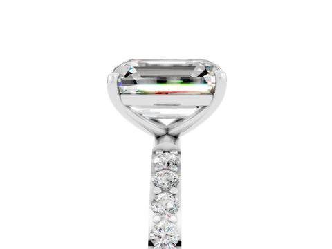 White gold Emerald Cut Moissanite Solitaire Ring with Pave Band and Four Prong Setting_29