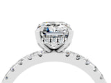 White gold Emerald Cut Moissanite Solitaire Ring with Round  Pavé Band and Four-Prong Setting_52