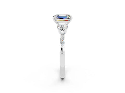 White gold Emerald Cut Moissanite Solitaire Ring with Side Stones and Four-Prong Setting_26