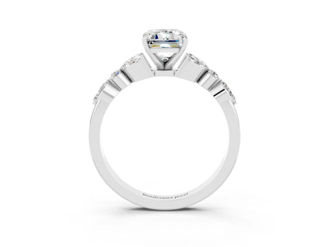 White gold Emerald Cut Moissanite Solitaire Ring with Side Stones and Four-Prong Setting_27