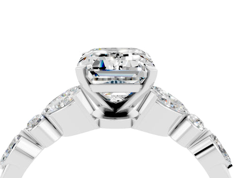 White gold Emerald Cut Moissanite Solitaire Ring with Side Stones and Four-Prong Setting_28