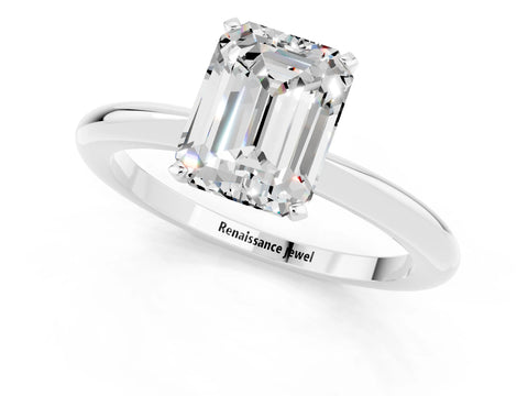 White gold Emerald Cut Moissanite Solitaire Ring with Six-Prong Setting and Classic Band_13