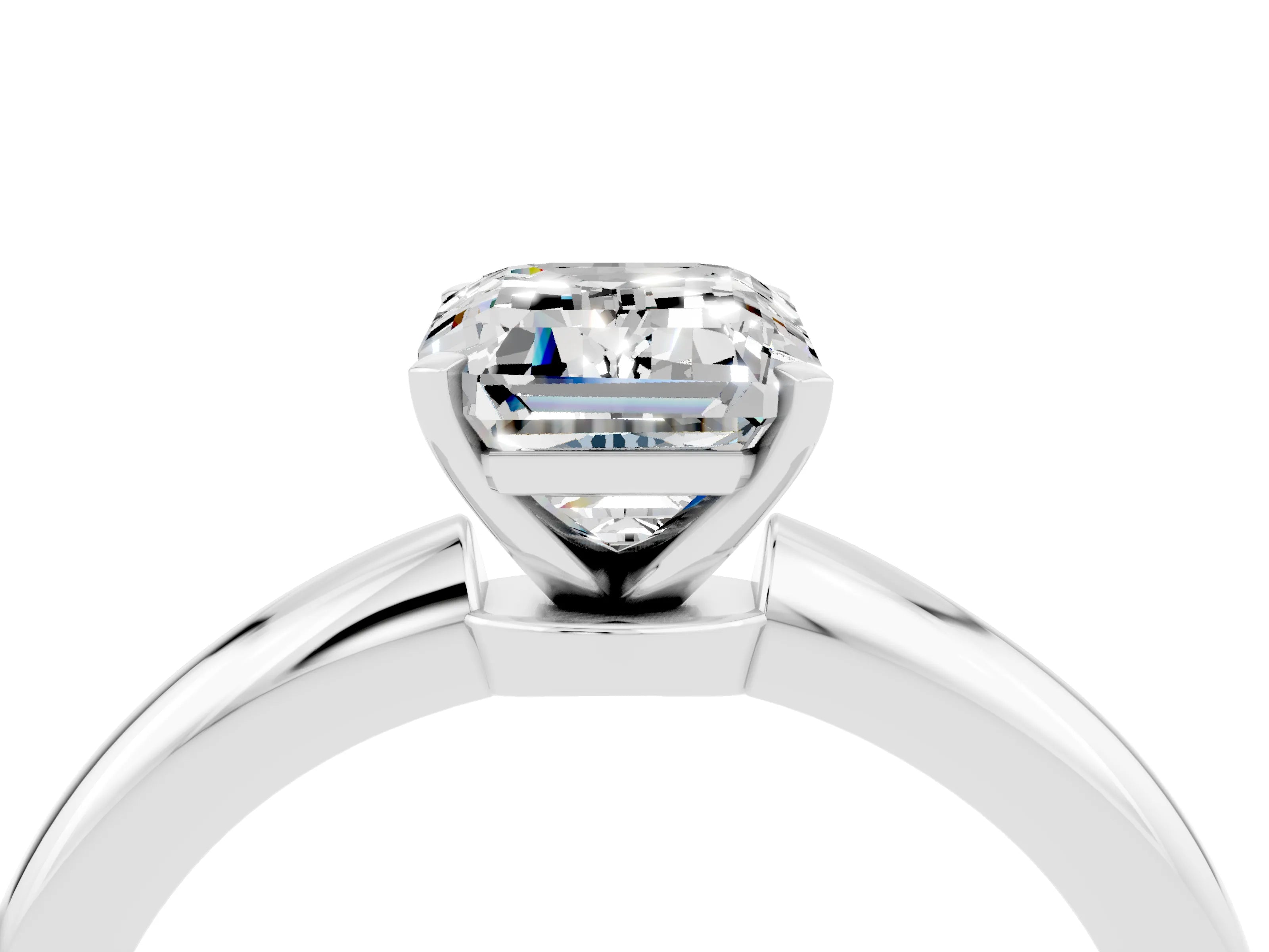White gold Emerald Cut Moissanite Solitaire Ring with Six-Prong Setting and Classic Band_16
