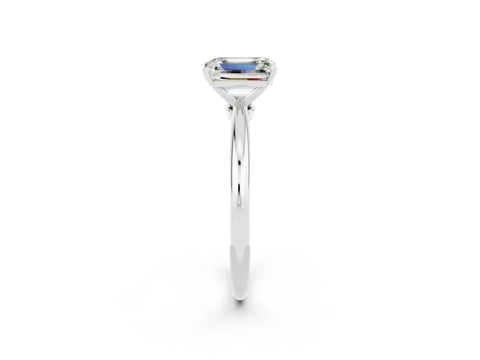 White gold Emerald Cut Moissanite Solitaire Ring with Six-Prong Setting and Classic Band_2
