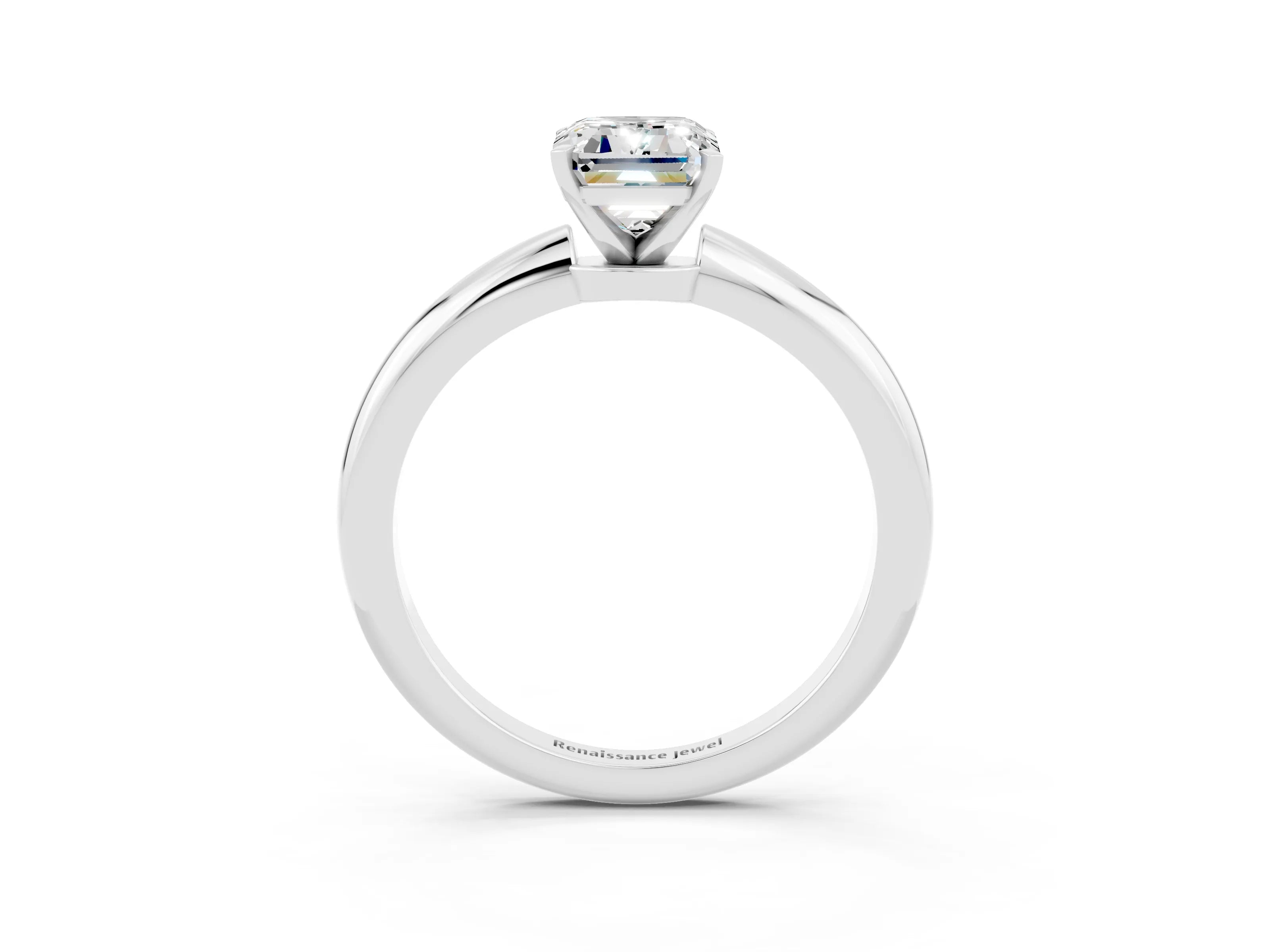 White gold Emerald Cut Moissanite Solitaire Ring with Six-Prong Setting and Classic Band_3