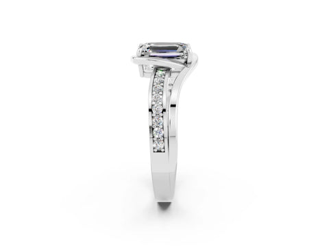 White gold Emerald Cut Moissanite Solitaire Ring with Split Shank and Prong Setting_2