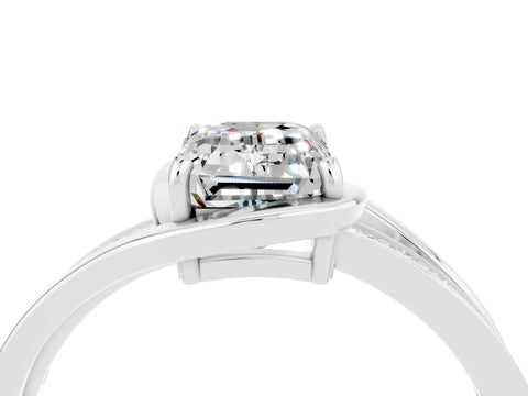 White gold Emerald Cut Moissanite Solitaire Ring with Split Shank and Prong Setting_4