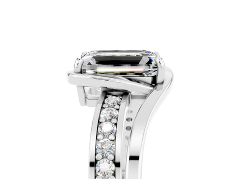 White gold Emerald Cut Moissanite Solitaire Ring with Split Shank and Prong Setting_5