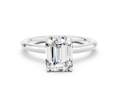 White gold Emerald Cut Moissanite Solitaire Ring with Thin Band and Four-Prong Setting_12
