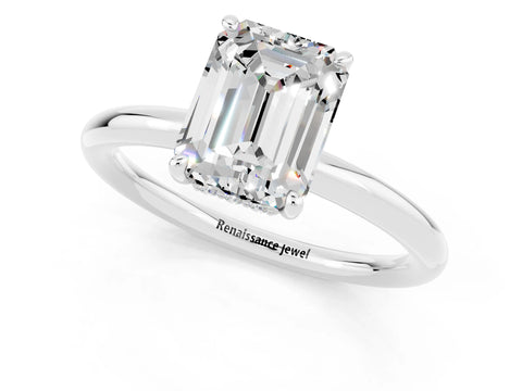 White gold Emerald Cut Moissanite Solitaire Ring with Thin Band and Four-Prong Setting_13