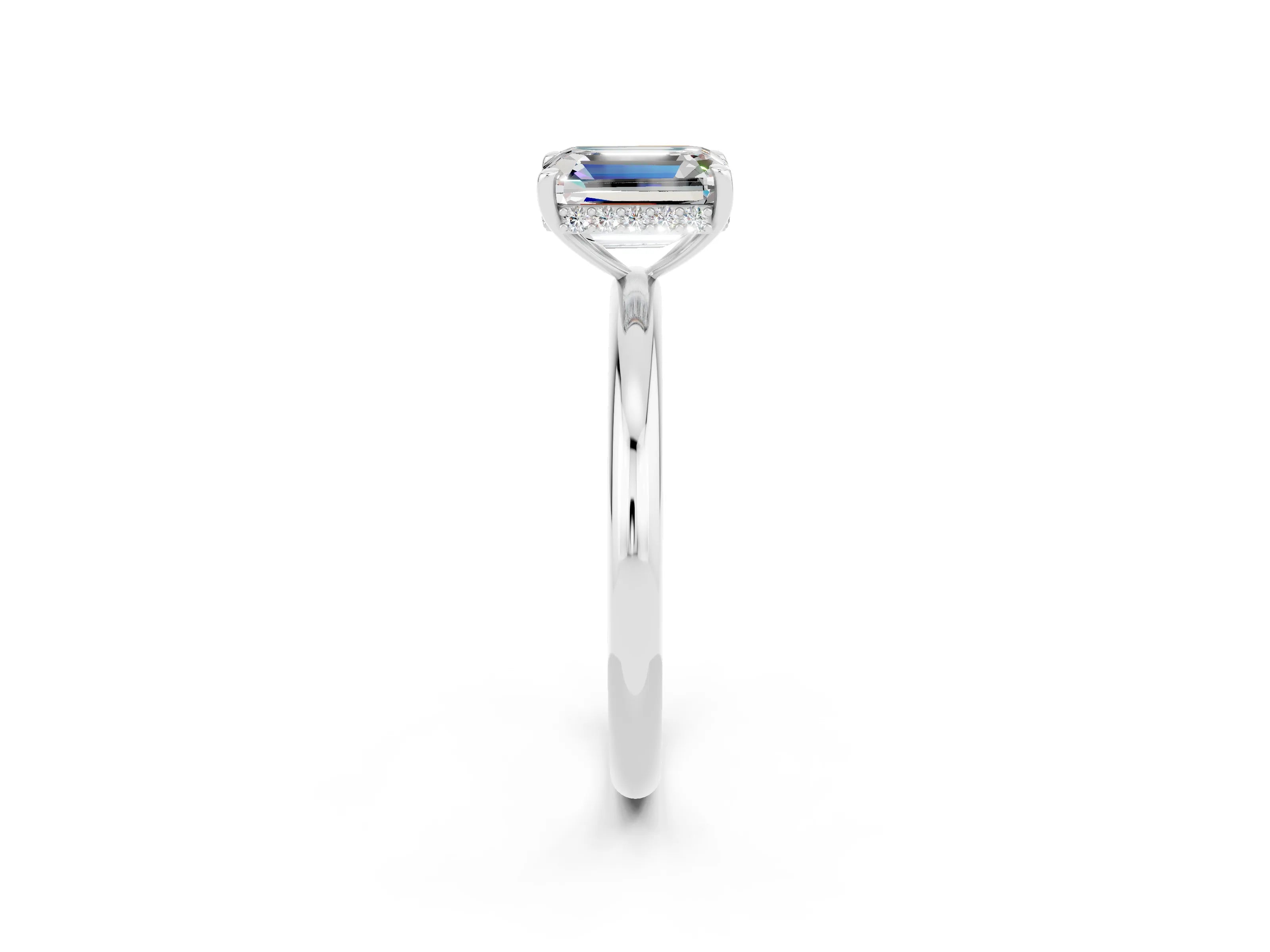 White gold Emerald Cut Moissanite Solitaire Ring with Thin Band and Four-Prong Setting_14