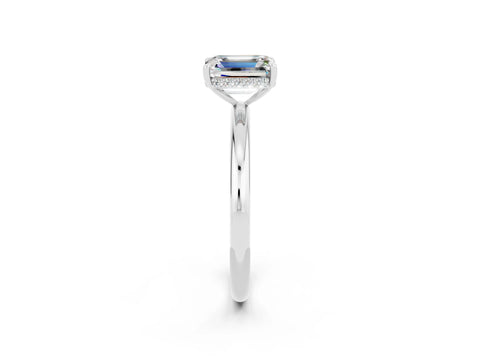 White gold Emerald Cut Moissanite Solitaire Ring with Thin Band and Four-Prong Setting_14