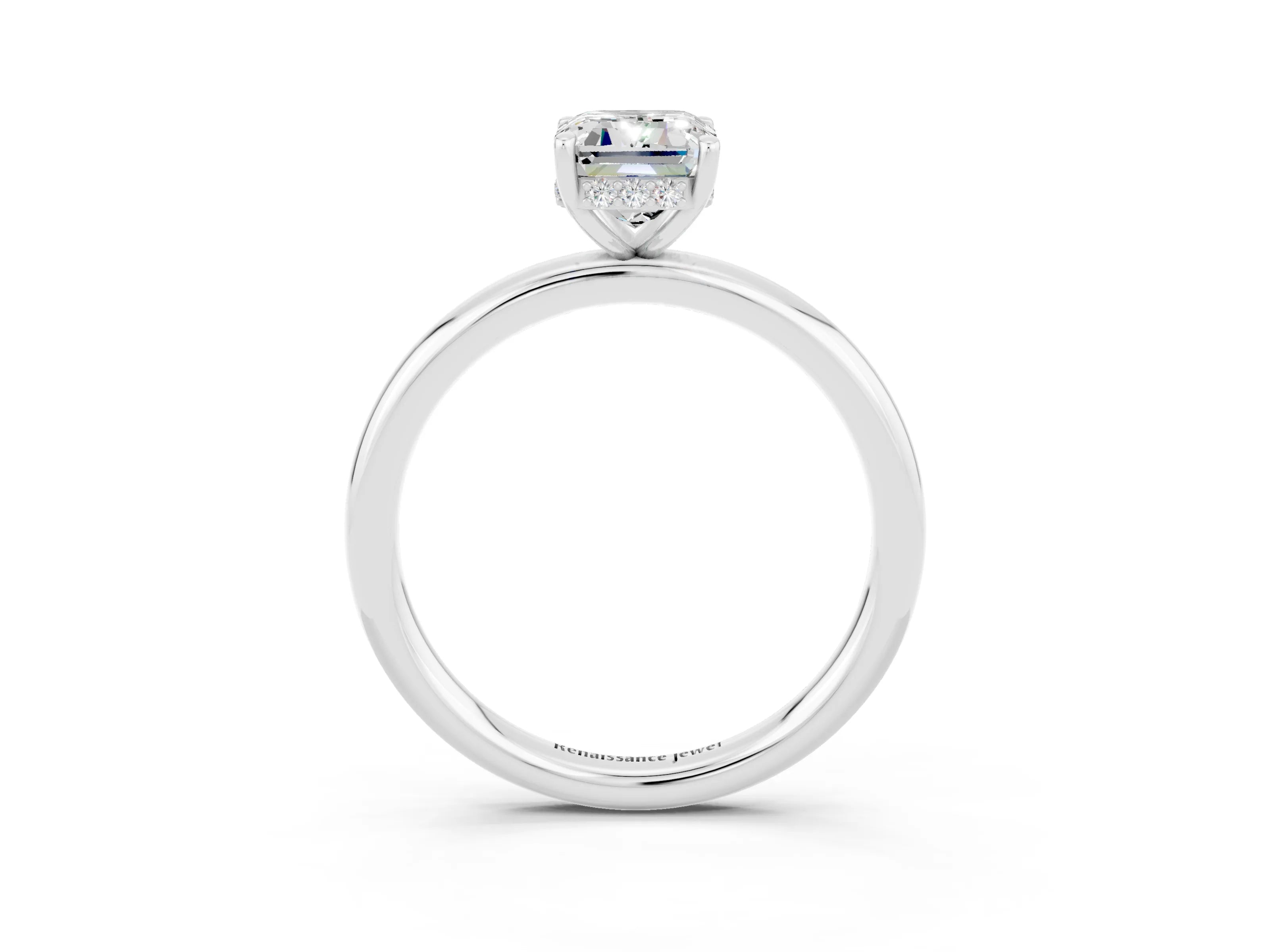 White gold Emerald Cut Moissanite Solitaire Ring with Thin Band and Four-Prong Setting_15