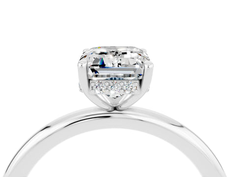 White gold Emerald Cut Moissanite Solitaire Ring with Thin Band and Four-Prong Setting_16