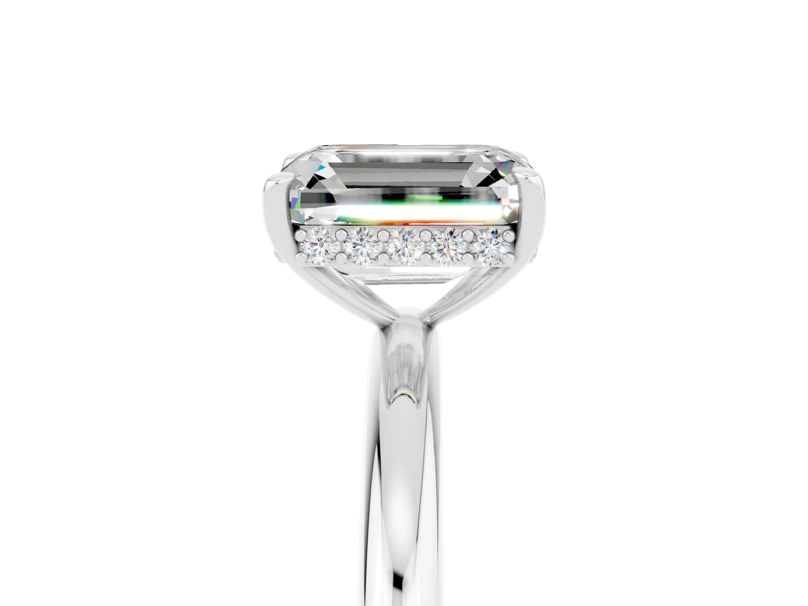 White gold Emerald Cut Moissanite Solitaire Ring with Thin Band and Four-Prong Setting_17