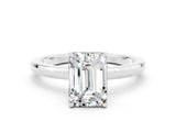White gold Emerald Cut Moissanite Solitaire Ring with Thin Band and Prong Setting_12