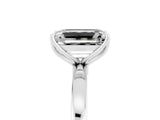 White gold Emerald Cut Moissanite Solitaire Ring with Thin Band and Prong Setting_17