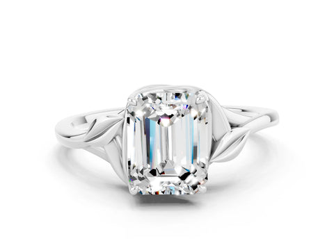 White gold Emerald Cut Moissanite Solitaire Ring with Twist Band and Four-Prong Setting_36
