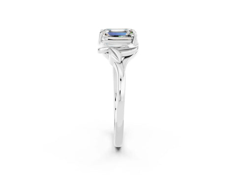 White gold Emerald Cut Moissanite Solitaire Ring with Twist Band and Four-Prong Setting_38