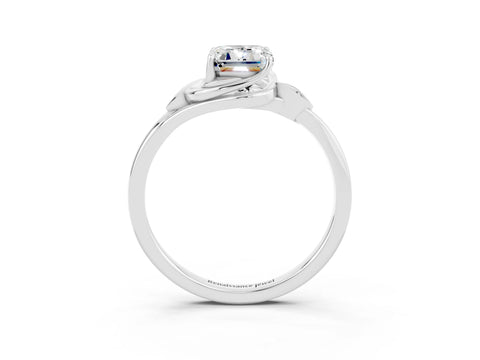 White gold Emerald Cut Moissanite Solitaire Ring with Twist Band and Four-Prong Setting_39