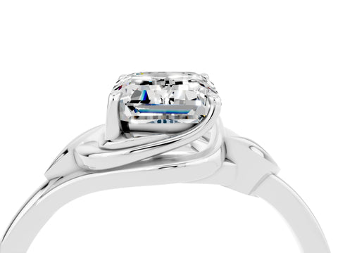 White gold Emerald Cut Moissanite Solitaire Ring with Twist Band and Four-Prong Setting_40