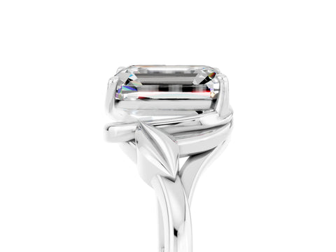 White gold Emerald Cut Moissanite Solitaire Ring with Twist Band and Four-Prong Setting_41