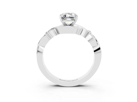 White gold Emerald Cut Moissanite Solitaire Ring with Twisted Band and Prong Setting_3