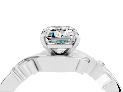 White gold Emerald Cut Moissanite Solitaire Ring with Twisted Band and Prong Setting_4