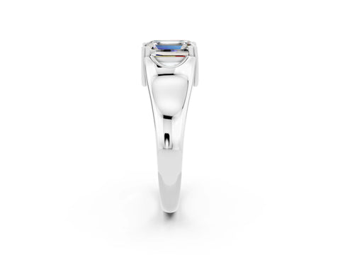 White gold Emerald Cut Moissanite Solitaire Ring with Wide Band and Prong Setting_2