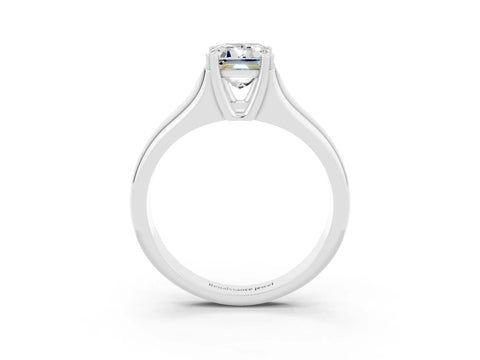 White gold Emerald Cut Moissanite Solitaire Ring with Wide Band and Prong Setting_3