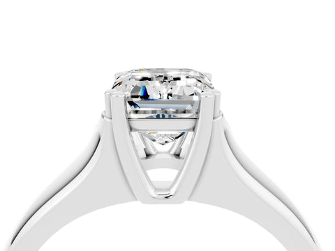 White gold Emerald Cut Moissanite Solitaire Ring with Wide Band and Prong Setting_4