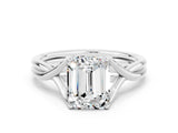 White gold Emerald Cut Moissanite Solitaire Twist Band Prong Setting Ring_36