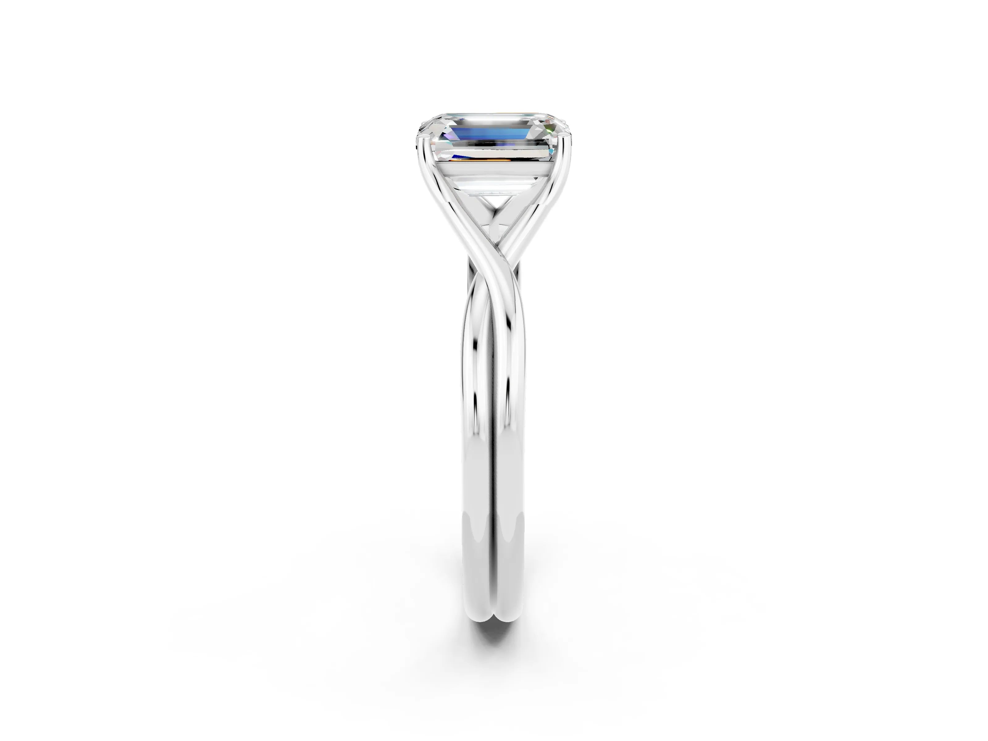 White gold Emerald Cut Moissanite Solitaire Twist Band Prong Setting Ring_38