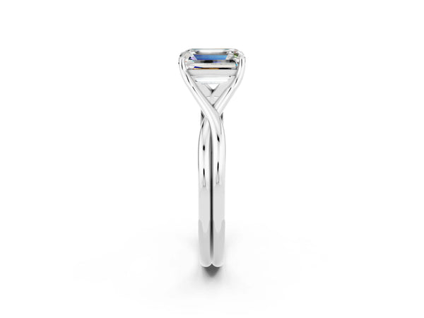 White gold Emerald Cut Moissanite Solitaire Twist Band Prong Setting Ring