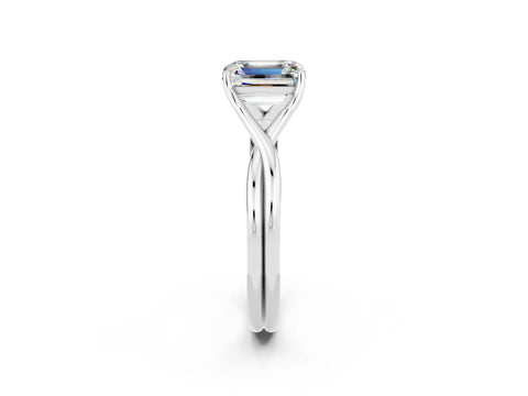 White gold Emerald Cut Moissanite Solitaire Twist Band Prong Setting Ring_38
