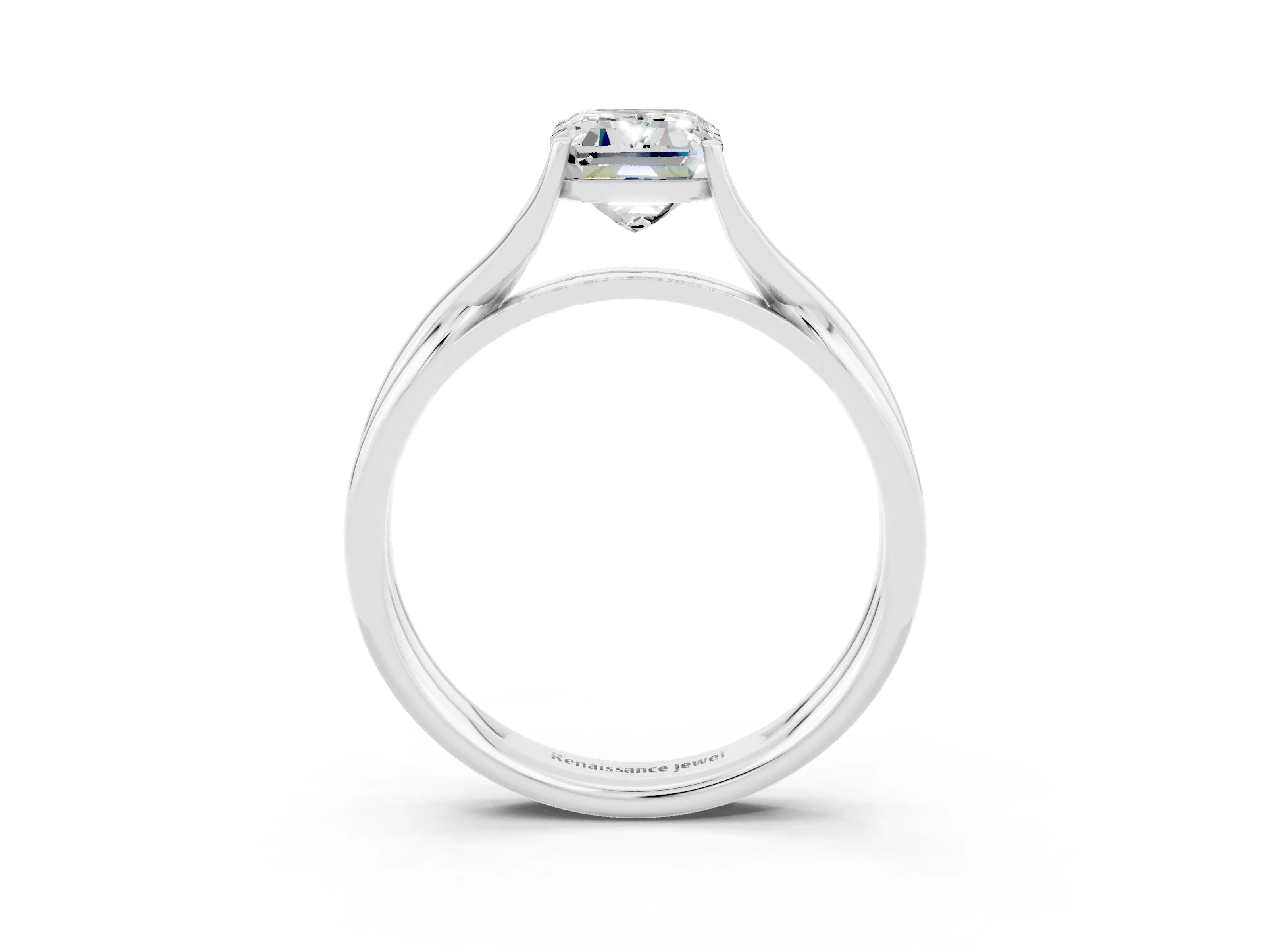 White gold Emerald Cut Moissanite Solitaire Twist Band Prong Setting Ring_39