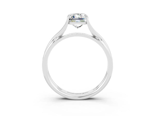 Silver Emerald Cut Moissanite Solitaire Twist Band Prong Setting Ring