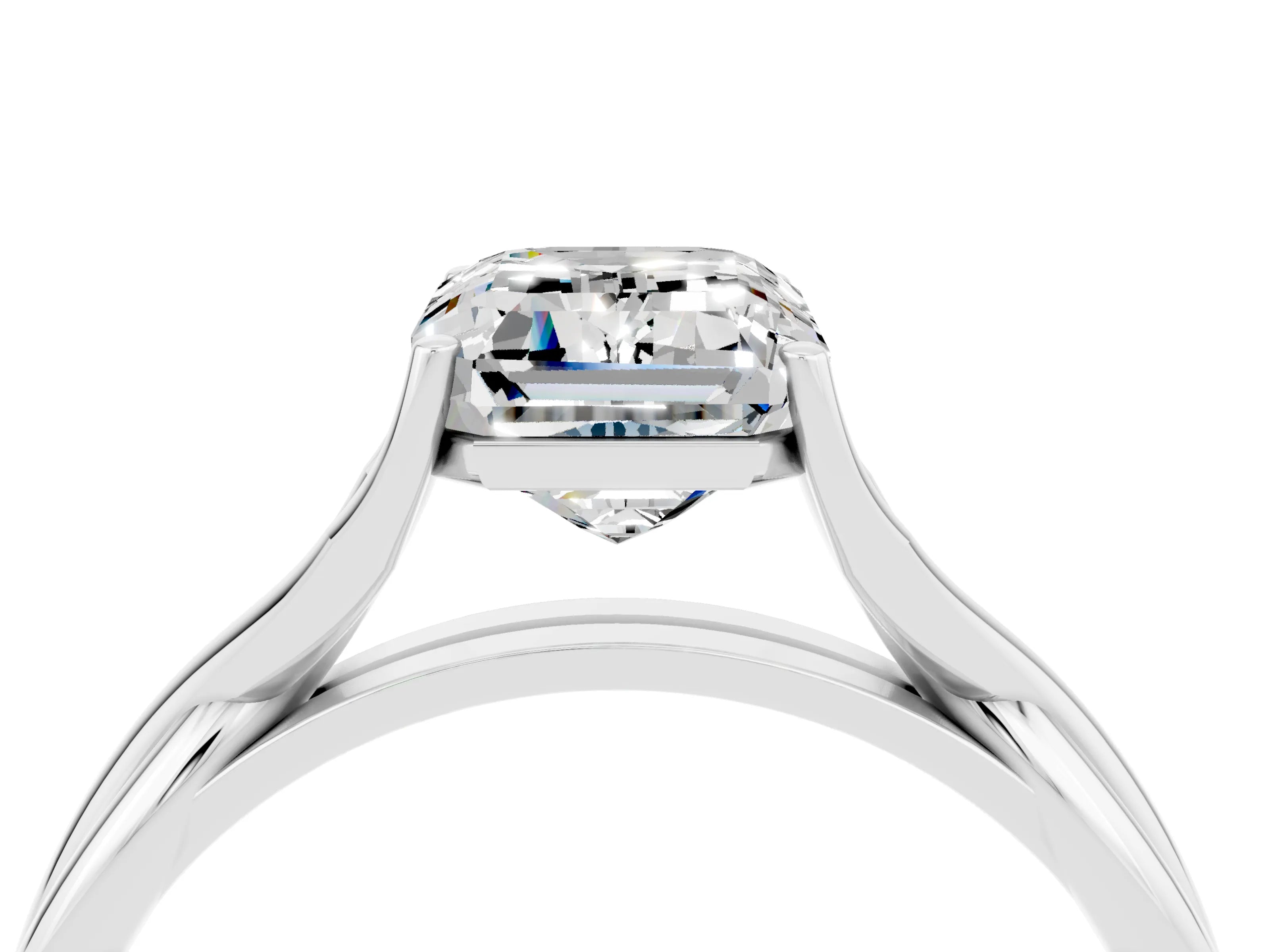 White gold Emerald Cut Moissanite Solitaire Twist Band Prong Setting Ring_40