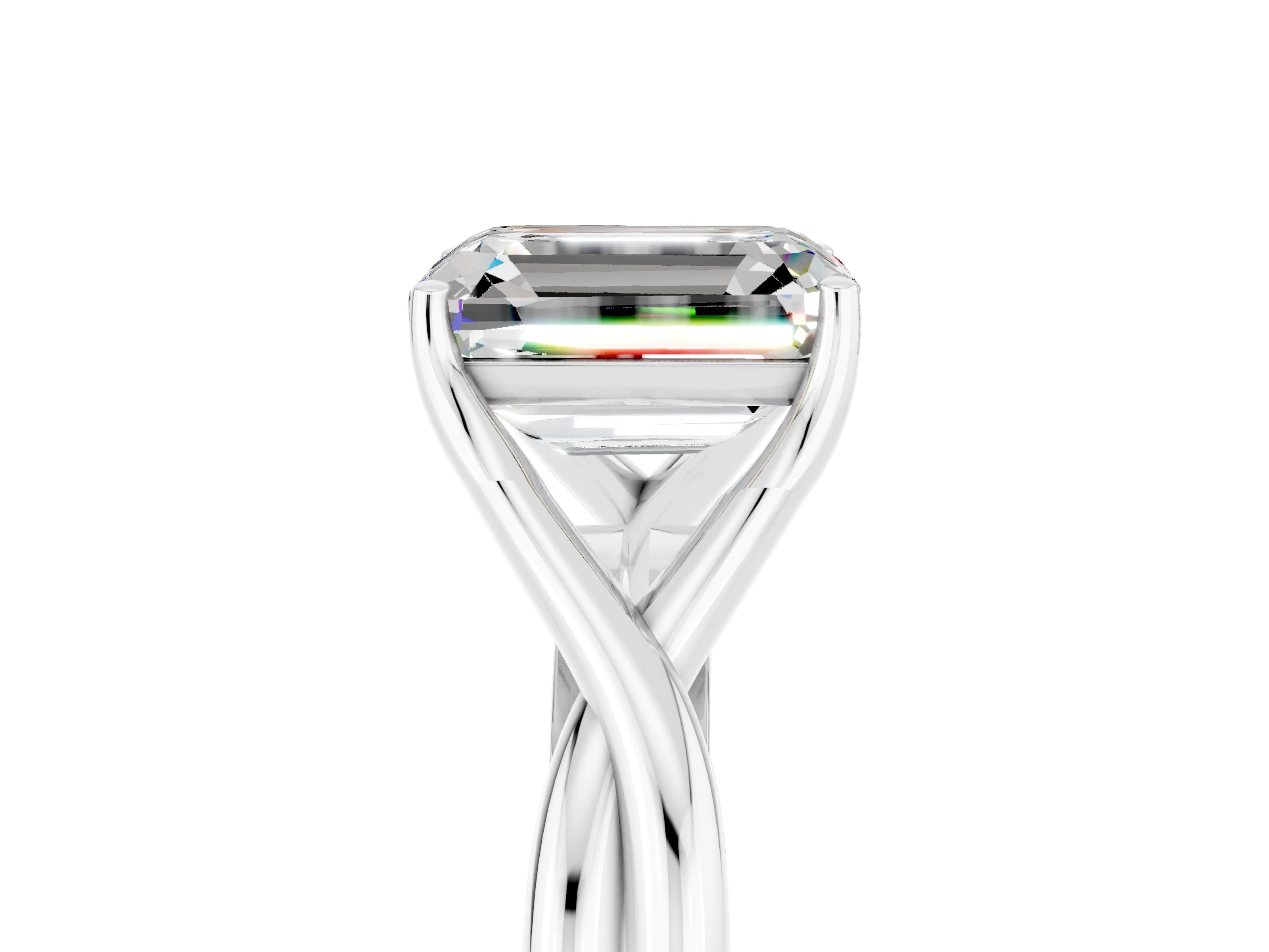 White gold Emerald Cut Moissanite Solitaire Twist Band Prong Setting Ring_41