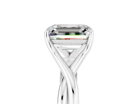 White gold Emerald Cut Moissanite Solitaire Twist Band Prong Setting Ring_41