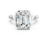 White gold Emerald Cut Moissanite Solitaire Twisted Band with Round  Accents and Prong Setting_12